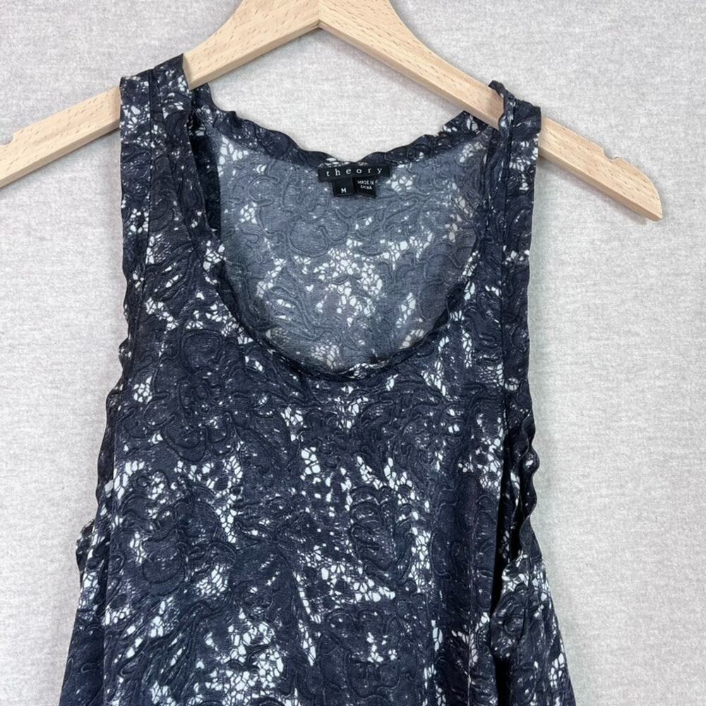 Theory Womens Mayra Lace Print Tank Top Size M 100% Silk Grunge Dark Fairy Goth - Picture 2 of 8